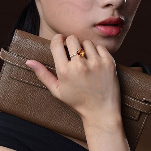 Amazing Solid 14K Yellow Gold Natural Citrine Gemstone Diamond Wedding Engagement Ring for Women in Kuwait