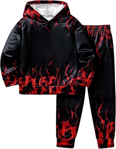 الأولاد Sweatsuits قطعتين السراويل مجموعة 3D النار المطبوعة هوديس البلوز و Sweatpants مجموعة الزي مجموعات لصبي 5-14Y in Kuwait