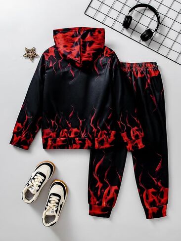 الأولاد Sweatsuits قطعتين السراويل مجموعة 3D النار المطبوعة هوديس البلوز و Sweatpants مجموعة الزي مجموعات لصبي 5-14Y in Kuwait