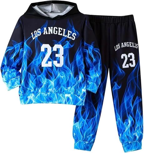 الأولاد Sweatsuits قطعتين السراويل مجموعة 3D النار المطبوعة هوديس البلوز و Sweatpants مجموعة الزي مجموعات لصبي 5-14Y in Kuwait