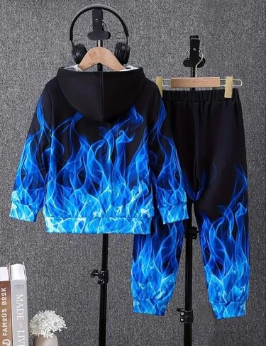 الأولاد Sweatsuits قطعتين السراويل مجموعة 3D النار المطبوعة هوديس البلوز و Sweatpants مجموعة الزي مجموعات لصبي 5-14Y in Kuwait