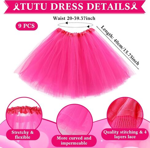 9 Sets Breast Cancer Awareness Costume for Women Pink Tutu Skirt and Pink Ribbon Knee High Socks with Stripes Breast Cancer Awareness Gifts for Adult Men Women Football Sport Activities in Saudi Arabia
