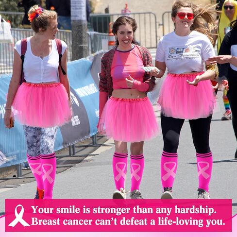 9 Sets Breast Cancer Awareness Costume for Women Pink Tutu Skirt and Pink Ribbon Knee High Socks with Stripes Breast Cancer Awareness Gifts for Adult Men Women Football Sport Activities in Saudi Arabia