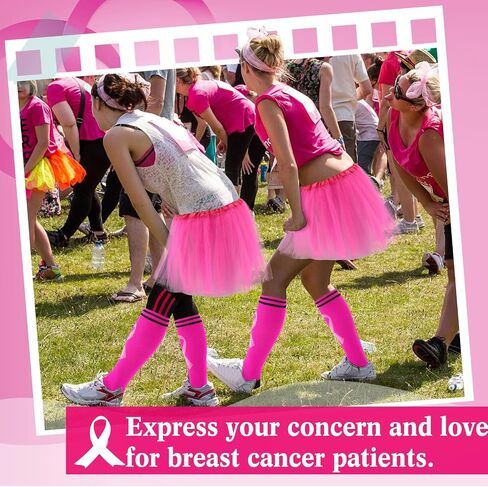9 Sets Breast Cancer Awareness Costume for Women Pink Tutu Skirt and Pink Ribbon Knee High Socks with Stripes Breast Cancer Awareness Gifts for Adult Men Women Football Sport Activities in Saudi Arabia