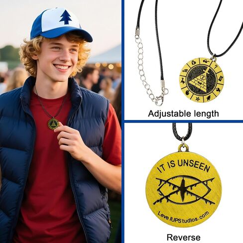 Dipper Hat Embroidered Blue Baseball Cap with Necklace and Keychain, Cosplay Costume Accessories Set in Saudi Arabia