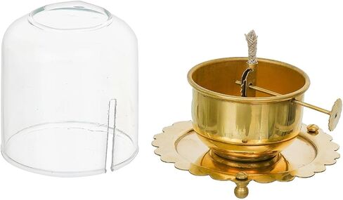 نحاس Akhand Diya مع فتيل قابل للتعديل - مصباح زيت تقليدي مصنوع يدويًا لآرتي وبوجا والتأمل والمعابد وديكور المنزل (8 سم) in Saudi Arabia