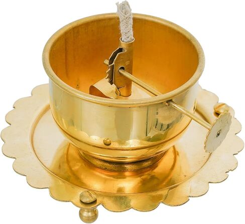 نحاس Akhand Diya مع فتيل قابل للتعديل - مصباح زيت تقليدي مصنوع يدويًا لآرتي وبوجا والتأمل والمعابد وديكور المنزل (8 سم) in Saudi Arabia
