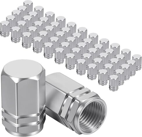 50 PCS Car Tire Valve Caps, Universal Hexagon Design Leak-Proof Aluminum Alloy Tire Valve Stem Covers for Cars, Suvs, Trucks, Motorcycles, and Bikes (Sliver) in Saudi Arabia