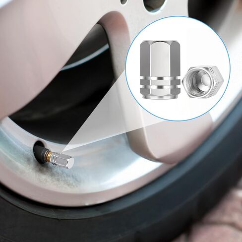 50 PCS Car Tire Valve Caps, Universal Hexagon Design Leak-Proof Aluminum Alloy Tire Valve Stem Covers for Cars, Suvs, Trucks, Motorcycles, and Bikes (Sliver) in Saudi Arabia