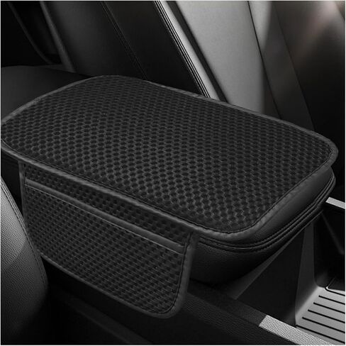 Car Center Console Cover, Cooling Auto Armrest Cushion Pad with 2 Storage Bags, Breathable Elbow Pillow Middle Console Protector, Universal Vehicle Interior Accessories (Black) in Kuwait
