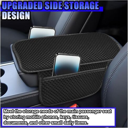 Car Center Console Cover, Cooling Auto Armrest Cushion Pad with 2 Storage Bags, Breathable Elbow Pillow Middle Console Protector, Universal Vehicle Interior Accessories (Black) in Kuwait