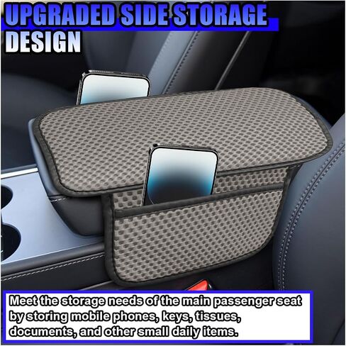 Car Center Console Cover, Cooling Auto Armrest Cushion Pad with 2 Storage Bags, Breathable Elbow Pillow Middle Console Protector, Universal Vehicle Interior Accessories (Black) in Kuwait
