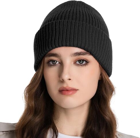 50% Wool Thick Beanie Hat for Men Women, Seamless Winter Knit Skull Cap, Cuffed Fisherman Beanie Warm Trawler Watch Cap in Saudi Arabia