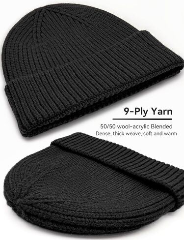 50% Wool Thick Beanie Hat for Men Women, Seamless Winter Knit Skull Cap, Cuffed Fisherman Beanie Warm Trawler Watch Cap in Saudi Arabia