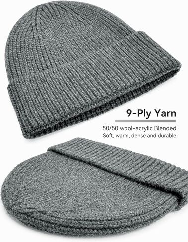 50% Wool Thick Beanie Hat for Men Women, Seamless Winter Knit Skull Cap, Cuffed Fisherman Beanie Warm Trawler Watch Cap in Saudi Arabia