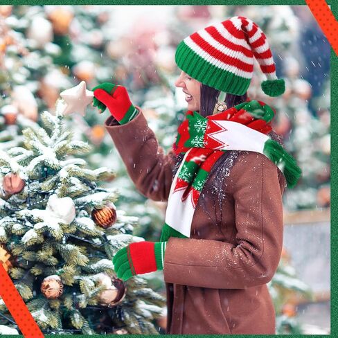 3 Pcs Christmas Knitted Scarf Hat Gloves Set Winter Santa Beanie Xmas Scarf Gloves Christmas Gift for Women Men in Saudi Arabia