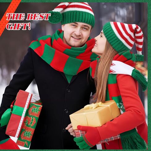 3 Pcs Christmas Knitted Scarf Hat Gloves Set Winter Santa Beanie Xmas Scarf Gloves Christmas Gift for Women Men in Saudi Arabia