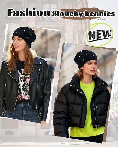 قبعة صغيرة من ACECHA مرصعة بأحجار الراين واللؤلؤ للنساء - قبعة جمجمة مترهلة خفيفة الوزن، قبعات بيني عصرية لربيع الخريف in Kuwait