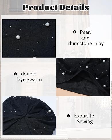 قبعة صغيرة من ACECHA مرصعة بأحجار الراين واللؤلؤ للنساء - قبعة جمجمة مترهلة خفيفة الوزن، قبعات بيني عصرية لربيع الخريف in Kuwait