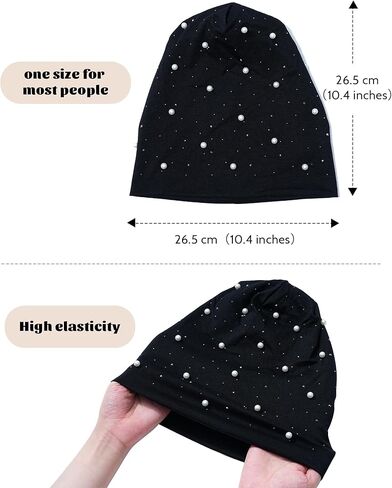 قبعة صغيرة من ACECHA مرصعة بأحجار الراين واللؤلؤ للنساء - قبعة جمجمة مترهلة خفيفة الوزن، قبعات بيني عصرية لربيع الخريف in Kuwait