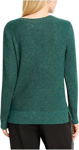 NIC+Zoe Womens Petite Shimmer Waffle V-Neck Sweater in Saudi Arabia