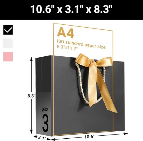 EUSOAR Thank You Gift Bags with Handles,25pcs 10.6"x3.1"x8.3" Pink Wedding Favor Bags with Bow Ribbon Handle, Shopping Party Favor Gift Treat Bags Bulk for Wedding Baby Shower Guests Bridal in Kuwait