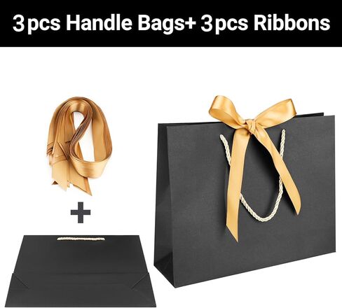 EUSOAR Thank You Gift Bags with Handles,25pcs 10.6"x3.1"x8.3" Pink Wedding Favor Bags with Bow Ribbon Handle, Shopping Party Favor Gift Treat Bags Bulk for Wedding Baby Shower Guests Bridal in Kuwait