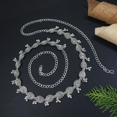 I Jewels Navratri زفاف هندي عرقي بوليوود فضي مؤكسد قابل للتعديل بوهو تصميم الأزهار سلسلة الخصر / سلسلة البطن / Kamarband للنساء in Saudi Arabia