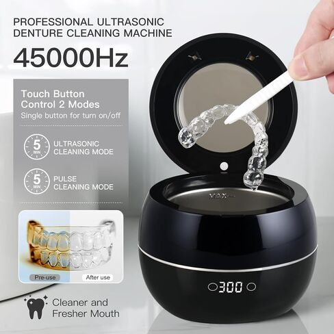 Ultrasonic Retainer Cleaner, 25W/45kHz Professional Ultrasonic Jewelry Cleaner, 180ML Portable Retainer Cleaner Machine for Dentures, Retainer, Aligner, Braces, Mouth Guard in Saudi Arabia