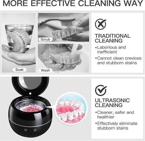 Ultrasonic Retainer Cleaner, 25W/45kHz Professional Ultrasonic Jewelry Cleaner, 180ML Portable Retainer Cleaner Machine for Dentures, Retainer, Aligner, Braces, Mouth Guard in Saudi Arabia