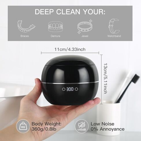 Ultrasonic Retainer Cleaner, 25W/45kHz Professional Ultrasonic Jewelry Cleaner, 180ML Portable Retainer Cleaner Machine for Dentures, Retainer, Aligner, Braces, Mouth Guard in Saudi Arabia