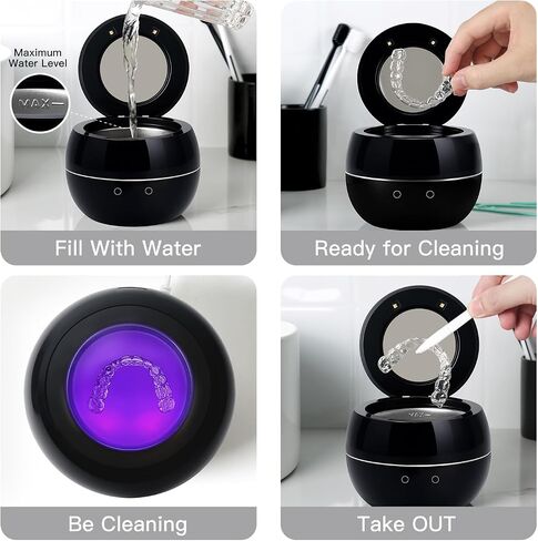 Ultrasonic Retainer Cleaner, 25W/45kHz Professional Ultrasonic Jewelry Cleaner, 180ML Portable Retainer Cleaner Machine for Dentures, Retainer, Aligner, Braces, Mouth Guard in Saudi Arabia
