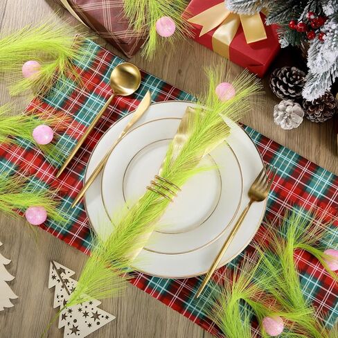 8 Pcs Christmas 16.93'' Red Green Artificial Glitter Curly Berry Stems Xmas Furry Tree Decoration with Red Ball Faux Pampas Grass Decor for Christmas Tree Topper Home Office Wreath Crafts Gifts in Kuwait