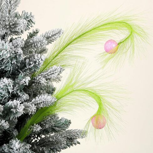 8 Pcs Christmas 16.93'' Red Green Artificial Glitter Curly Berry Stems Xmas Furry Tree Decoration with Red Ball Faux Pampas Grass Decor for Christmas Tree Topper Home Office Wreath Crafts Gifts in Kuwait