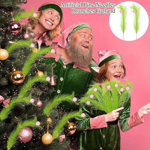 8 Pcs Christmas 16.93'' Red Green Artificial Glitter Curly Berry Stems Xmas Furry Tree Decoration with Red Ball Faux Pampas Grass Decor for Christmas Tree Topper Home Office Wreath Crafts Gifts in Kuwait