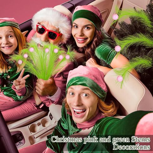 8 Pcs Christmas 16.93'' Red Green Artificial Glitter Curly Berry Stems Xmas Furry Tree Decoration with Red Ball Faux Pampas Grass Decor for Christmas Tree Topper Home Office Wreath Crafts Gifts in Kuwait