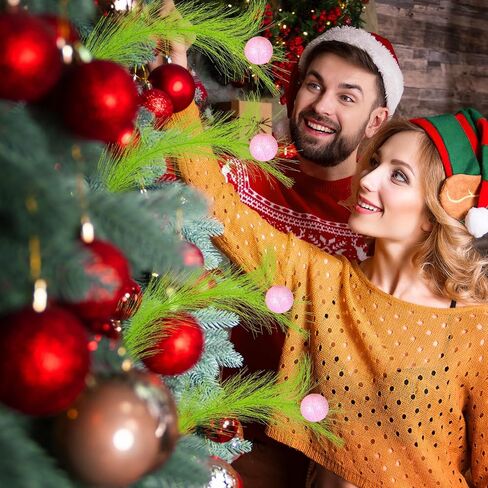 8 Pcs Christmas 16.93'' Red Green Artificial Glitter Curly Berry Stems Xmas Furry Tree Decoration with Red Ball Faux Pampas Grass Decor for Christmas Tree Topper Home Office Wreath Crafts Gifts in Kuwait