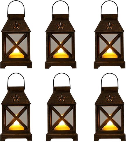 6 قطع فانوس ديكور LED شمعة 4.5 بوصة فوانيس عيد الميلاد الصغيرة السائبة عطلة خمر فوانيس معلقة عيد الميلاد ديكور فوانيس شمعة لطاولة مركزية في الهواء الطلق داخلي (أسود) in Kuwait