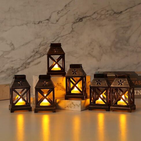 6 قطع فانوس ديكور LED شمعة 4.5 بوصة فوانيس عيد الميلاد الصغيرة السائبة عطلة خمر فوانيس معلقة عيد الميلاد ديكور فوانيس شمعة لطاولة مركزية في الهواء الطلق داخلي (أسود) in Kuwait