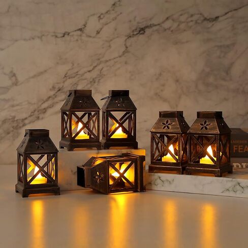 6 قطع فانوس ديكور LED شمعة 4.5 بوصة فوانيس عيد الميلاد الصغيرة السائبة عطلة خمر فوانيس معلقة عيد الميلاد ديكور فوانيس شمعة لطاولة مركزية في الهواء الطلق داخلي (أسود) in Kuwait