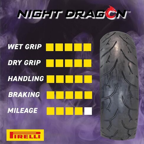 الإطار الخلفي للدراجة النارية Pirelli Night Dragon 180/70R16 M/C 77H TL Cruiser - قوة جر ومعالجة فائقة للطرادات عالية الأداء مع سلسلة مفاتيح in Saudi Arabia