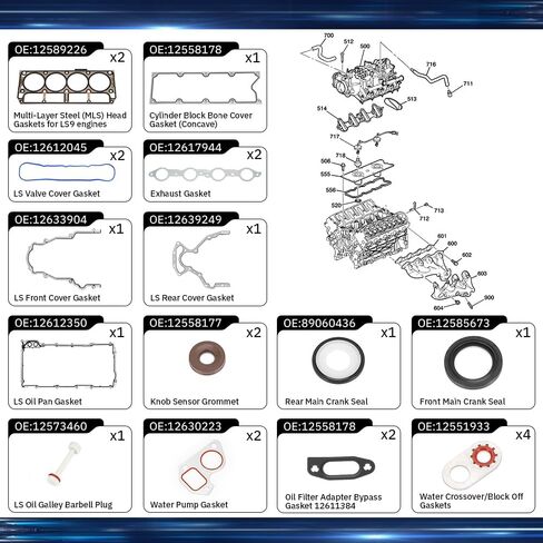 مجموعة حشية LS جديدة وحشيات رأس LS9 متوافقة مع LS1 LS6 LQ4 LQ9 4.8 5.3 5.7L التجويف الافتراضي 3.94 بوصة GEN 3 III LS طقم حشيات 12622033 12585673 in Kuwait