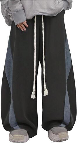 GORGLITTER Men's Baggy Sweatpants Color Block Drawstring Uncuffed Barrel Pants Casual Wide Leg Track Pants in Saudi Arabia