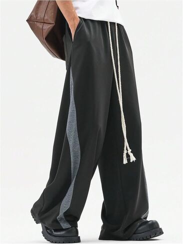 GORGLITTER Men's Baggy Sweatpants Color Block Drawstring Uncuffed Barrel Pants Casual Wide Leg Track Pants in Saudi Arabia