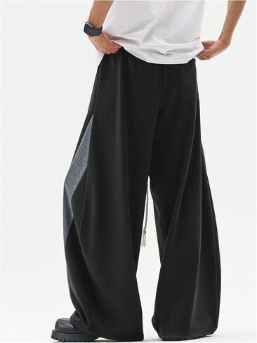 GORGLITTER Men's Baggy Sweatpants Color Block Drawstring Uncuffed Barrel Pants Casual Wide Leg Track Pants in Saudi Arabia