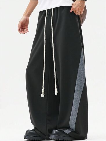 GORGLITTER Men's Baggy Sweatpants Color Block Drawstring Uncuffed Barrel Pants Casual Wide Leg Track Pants in Saudi Arabia