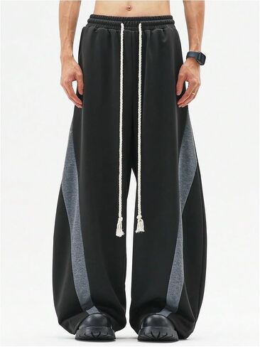 GORGLITTER Men's Baggy Sweatpants Color Block Drawstring Uncuffed Barrel Pants Casual Wide Leg Track Pants in Saudi Arabia