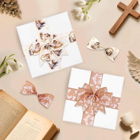 JOYMEMO 2 Rolls 10 Yards Christmas Ugly Sweater Theme Ribbon Set, Red Green Merry Christmas and Sweater Wired Edge Ribbons for Winter Holiday New Year Party, Gift Wrapping Wreaths Bow Crafts Decor in Kuwait