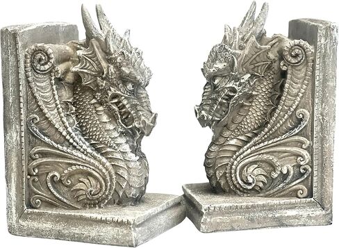 Bellaa 25617 Decorative Bookends Dragons Gothic Midieval Castle Mystic Vintage Book Ends Holder Heavy Stoppers Bookshelf Shelves to Hold Books Library Shelf Dividers Home Decor in Saudi Arabia