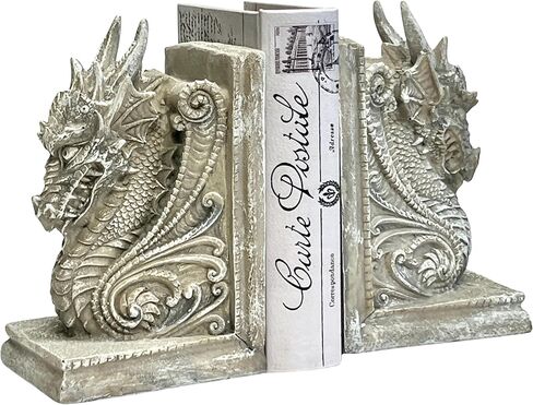 Bellaa 25617 Decorative Bookends Dragons Gothic Midieval Castle Mystic Vintage Book Ends Holder Heavy Stoppers Bookshelf Shelves to Hold Books Library Shelf Dividers Home Decor in Saudi Arabia